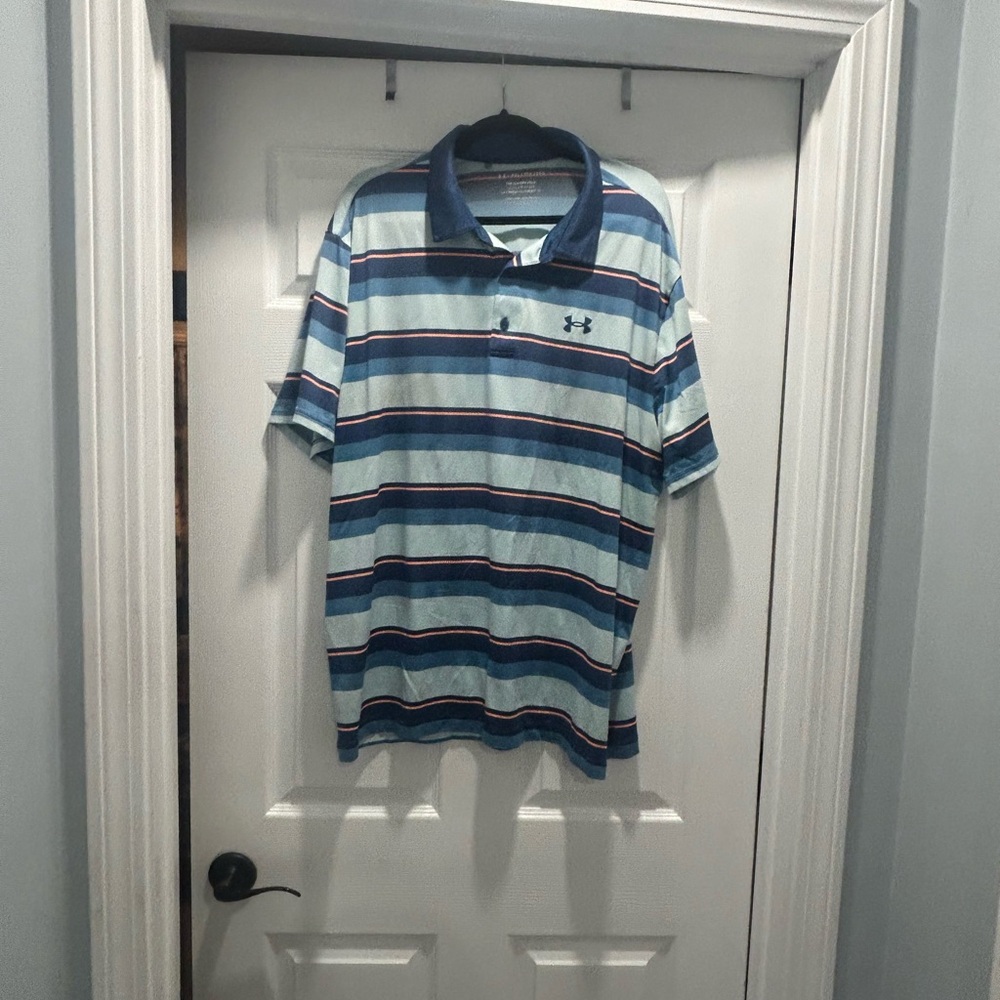 Under Armour Men's Polo with Blue and Red Stripes
